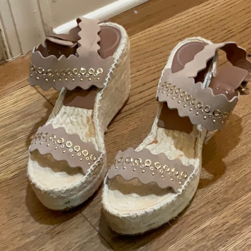 Chloe Beige and Cream Wedge Sandals